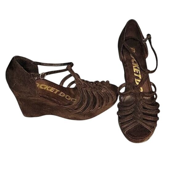 Rocket Dog Brown Suede Strappy Wedge Sandals  7 retro Y2K comfort 90's streetwea - Picture 1 of 5